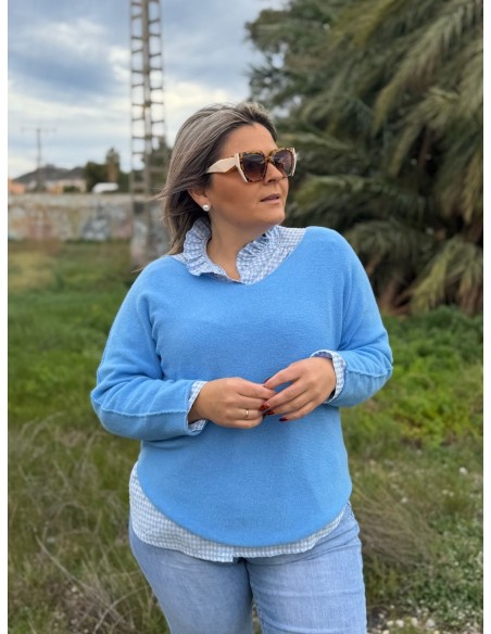 Camisa Vichy Volante Azul