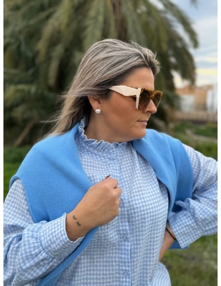 Camisa Vichy Volante Azul