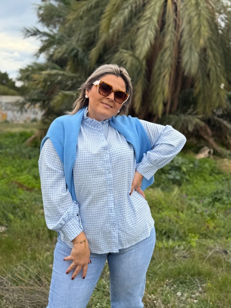 Camisa Vichy Volante Azul