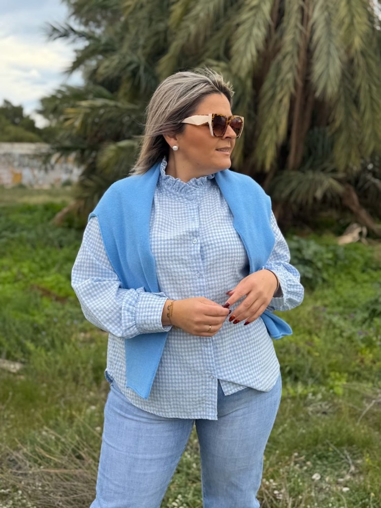 Camisa Vichy Volante Azul